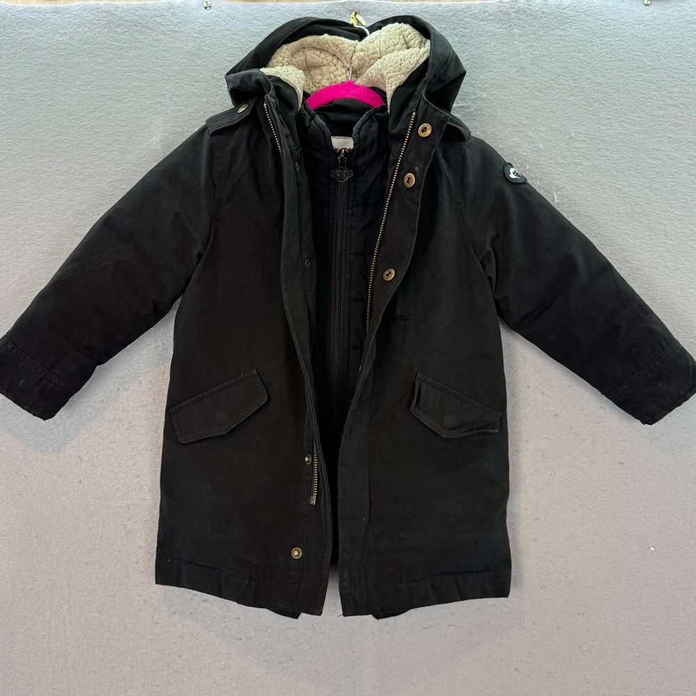 Appaman - little Boys Down Coat Sherpa hooded full zip up winter Jacket black 3T